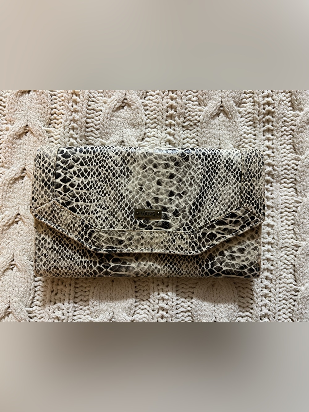 Vans Snake-Print Clutch in Cream and Black